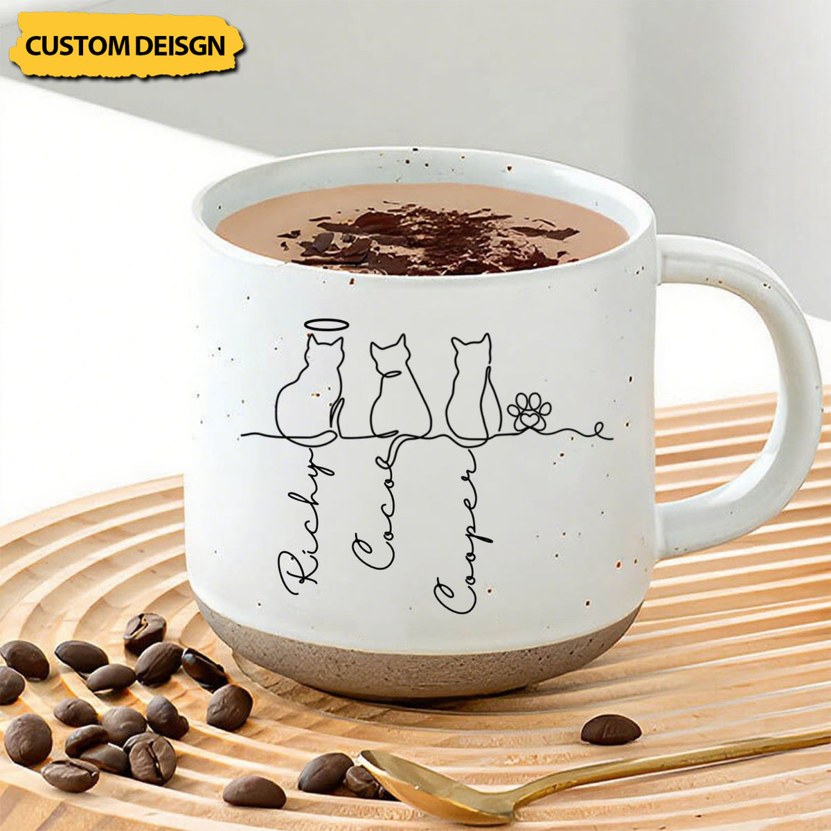 Line Art Cute Cats - Personalized Pottery Mug, Gift for Cat Lovers