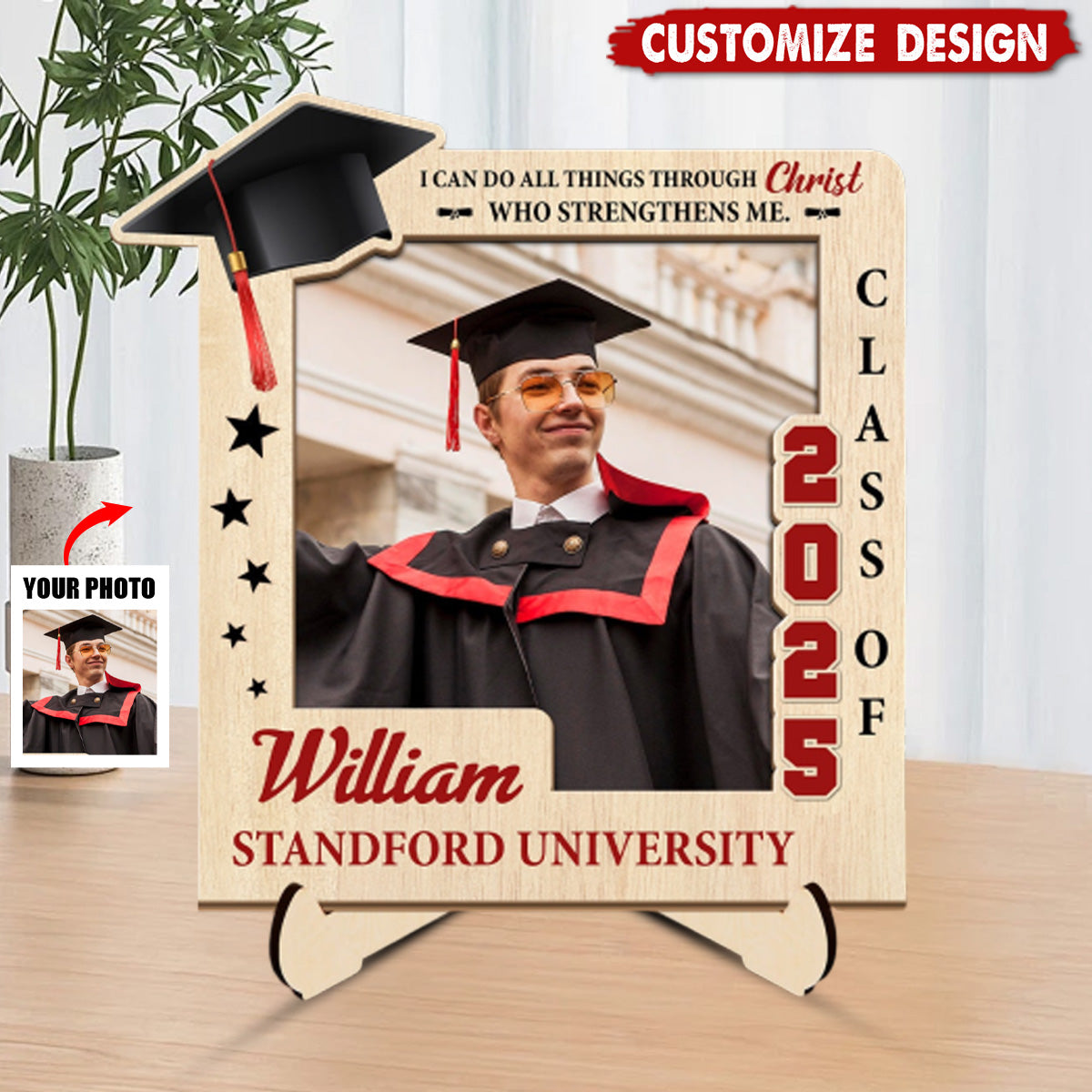 I Can Do All Things Through Christ  - Personalized 2-Layered Graduation Wooden Plaque