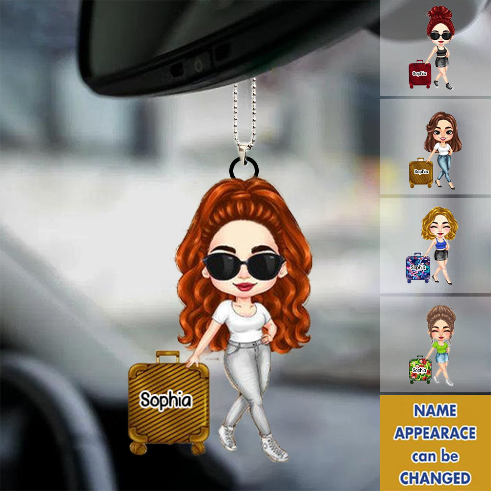 Personalized Just A Girl Who Loves Traveling Personalized Car Hanging Ornament- Gift For Travel Lover