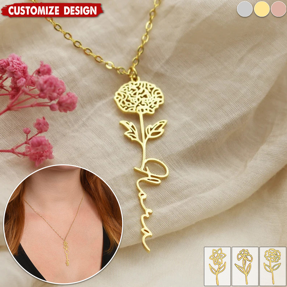 Graduation Gift - Personalized Flower Name Necklace