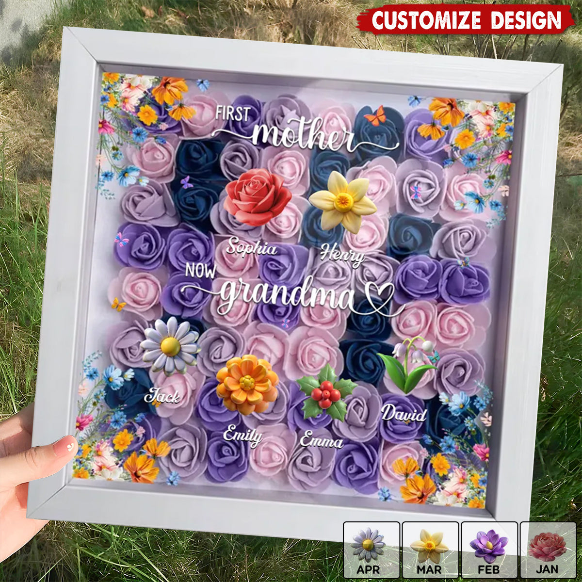 First Mom Now Mama - Personalized Custom Flower Shadow Box