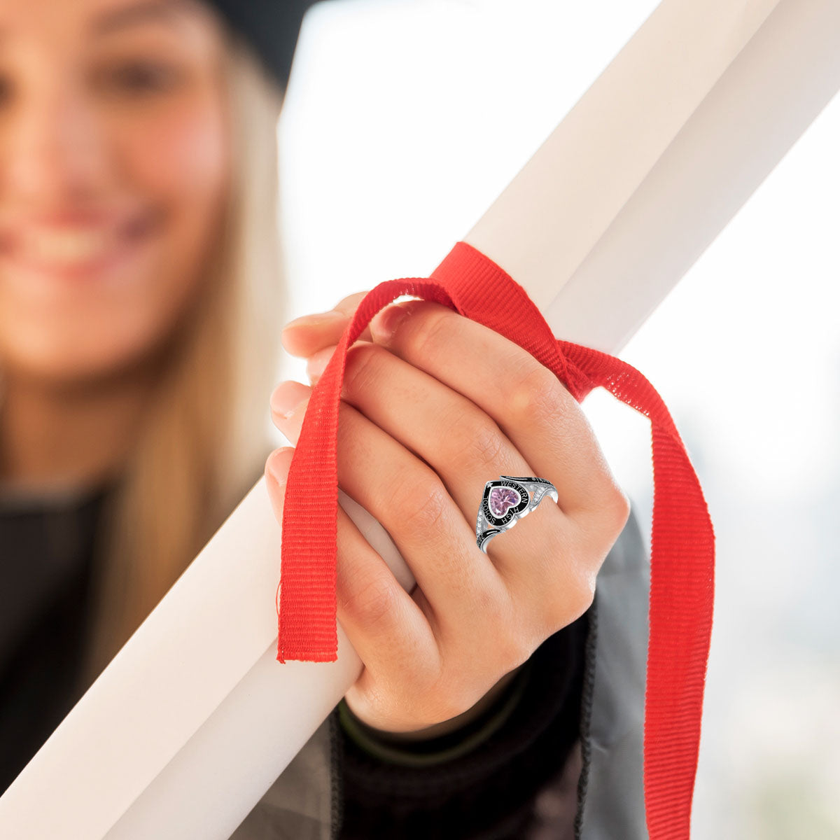 Personalized Engraved Graduation Heart Birthstone Ring, Graduation Gift