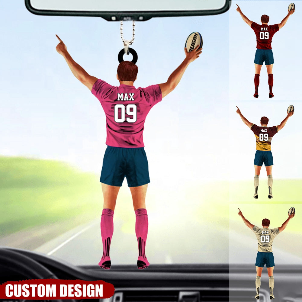 Personalized  Name, Number & Appearance - Acrylic Christmas / Car Oranment - Gift for Rugby Lovers