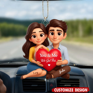 Eternal Love Cartoon Couple Sitting - Personalized Acrylic Car Ornament - Gift for Couple
