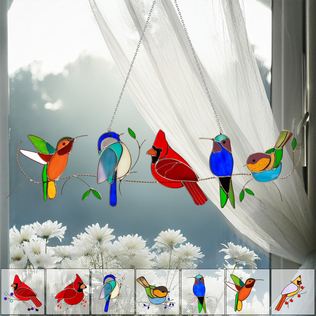 Stained Glass Humming Birds Suncatcher - Gift For Bird Lovers