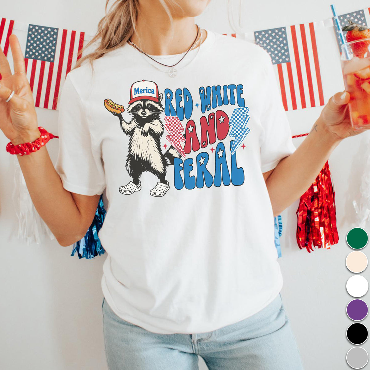 Funny 4th of July - Feral Raccoon Independence Day T-Shirt