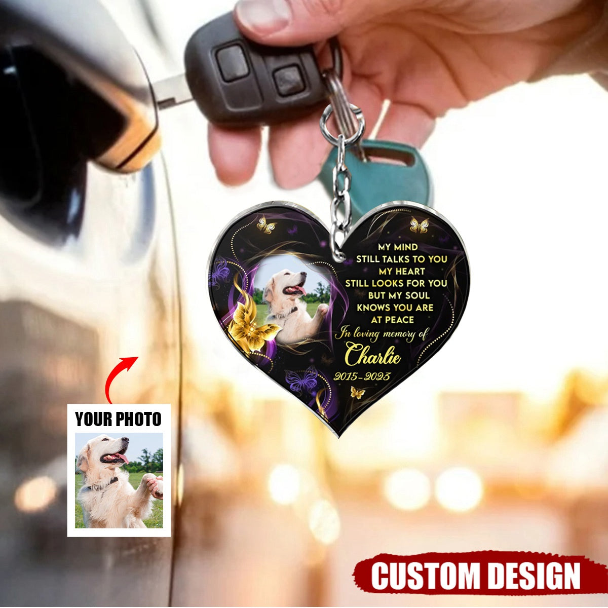 My Mind Still Talks To You - Personalized Photo Memorial Heart Acrylic Keychain - Gift For Family Member