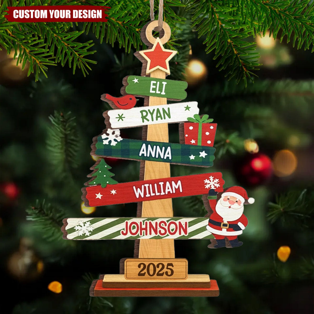Custom Wood Ornament - Personalized Christmas Birthday Gifts For Mom, Dad, Kids - Our Family Christmas Tree