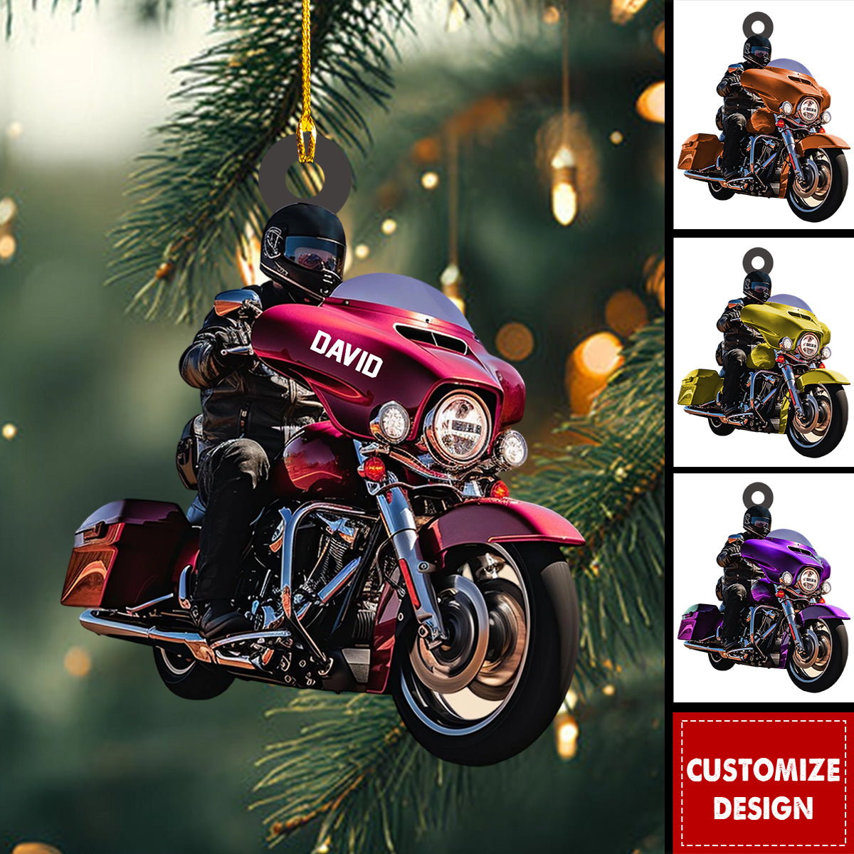 Custom Name Biker Street Glide Motorcycle Personalized Christmas Ornament