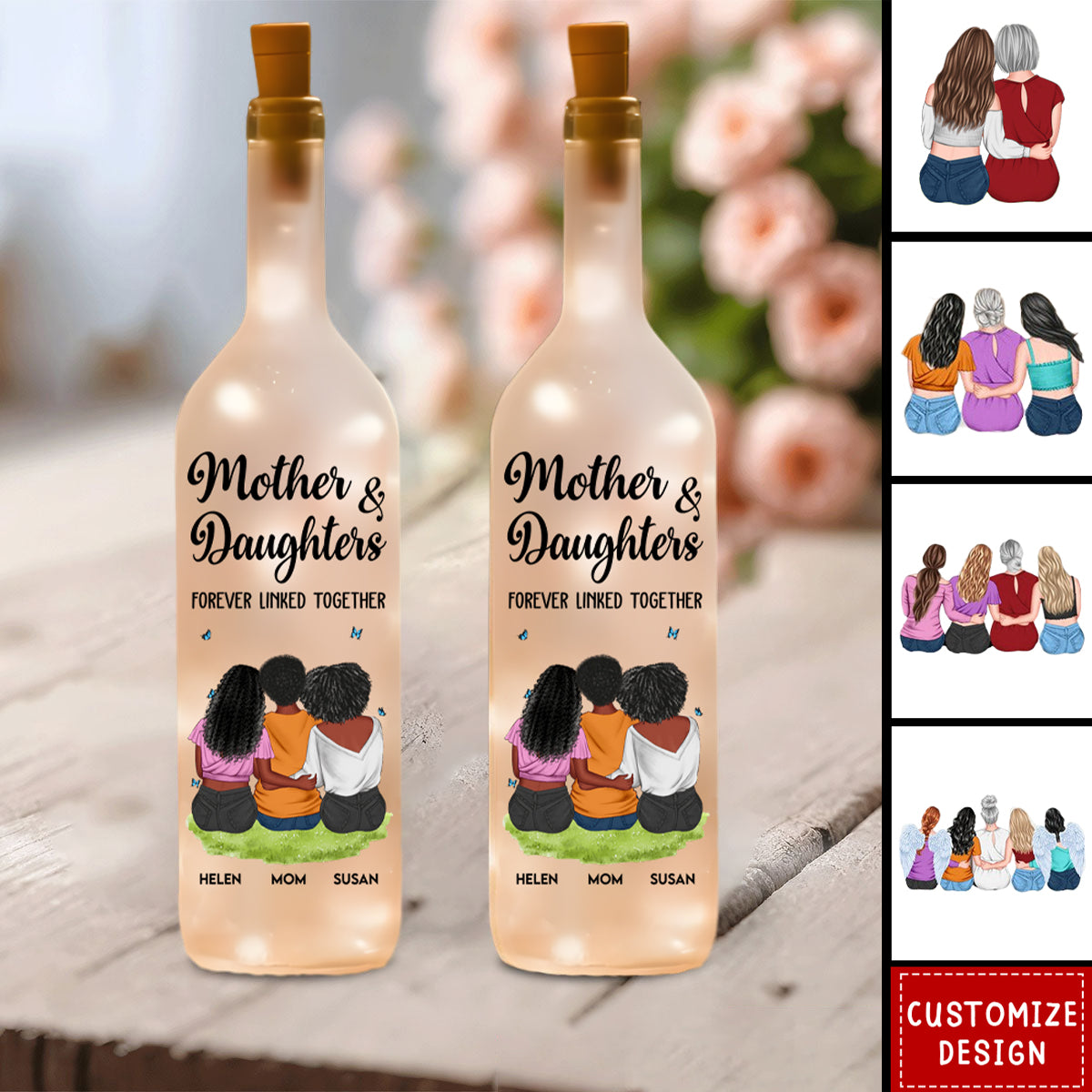 Mother And Daughter Forever Linked Together - Personalized Bottle Lamp