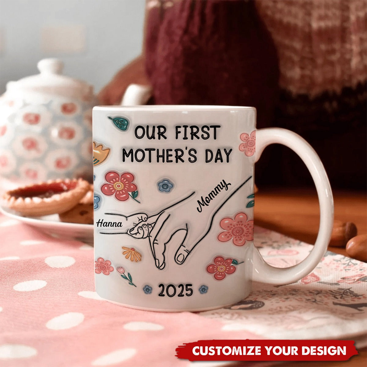 Our First Mother's Day 3D Inflated Baby Holding Mum Hand Personalized Mug