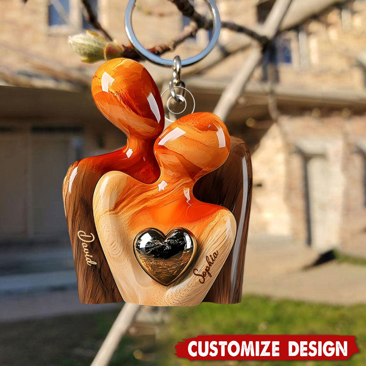 Elegant Couple Statue with Heart Inlay - Personalized Couple Acrylic Keychain