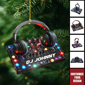 DJ Mixer with Headphones Ornament, Custom Name Music Console Christmas Decor, Gift For DJs, Music Producers