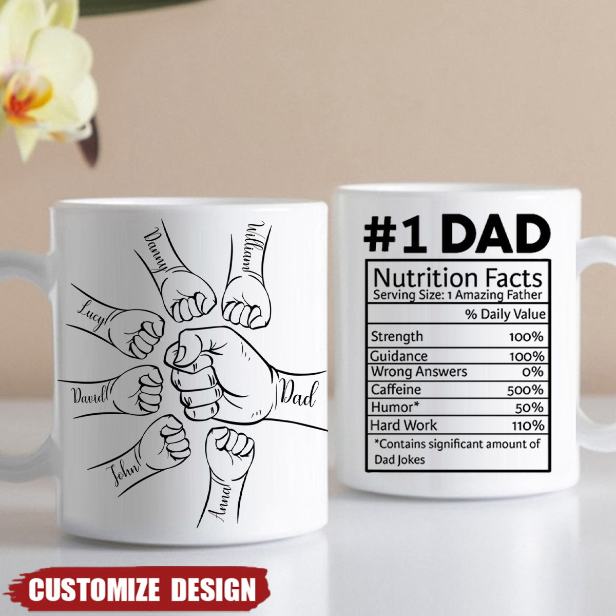 Dad Nutrition Facts Hand Bump - Personalized Mug For Father