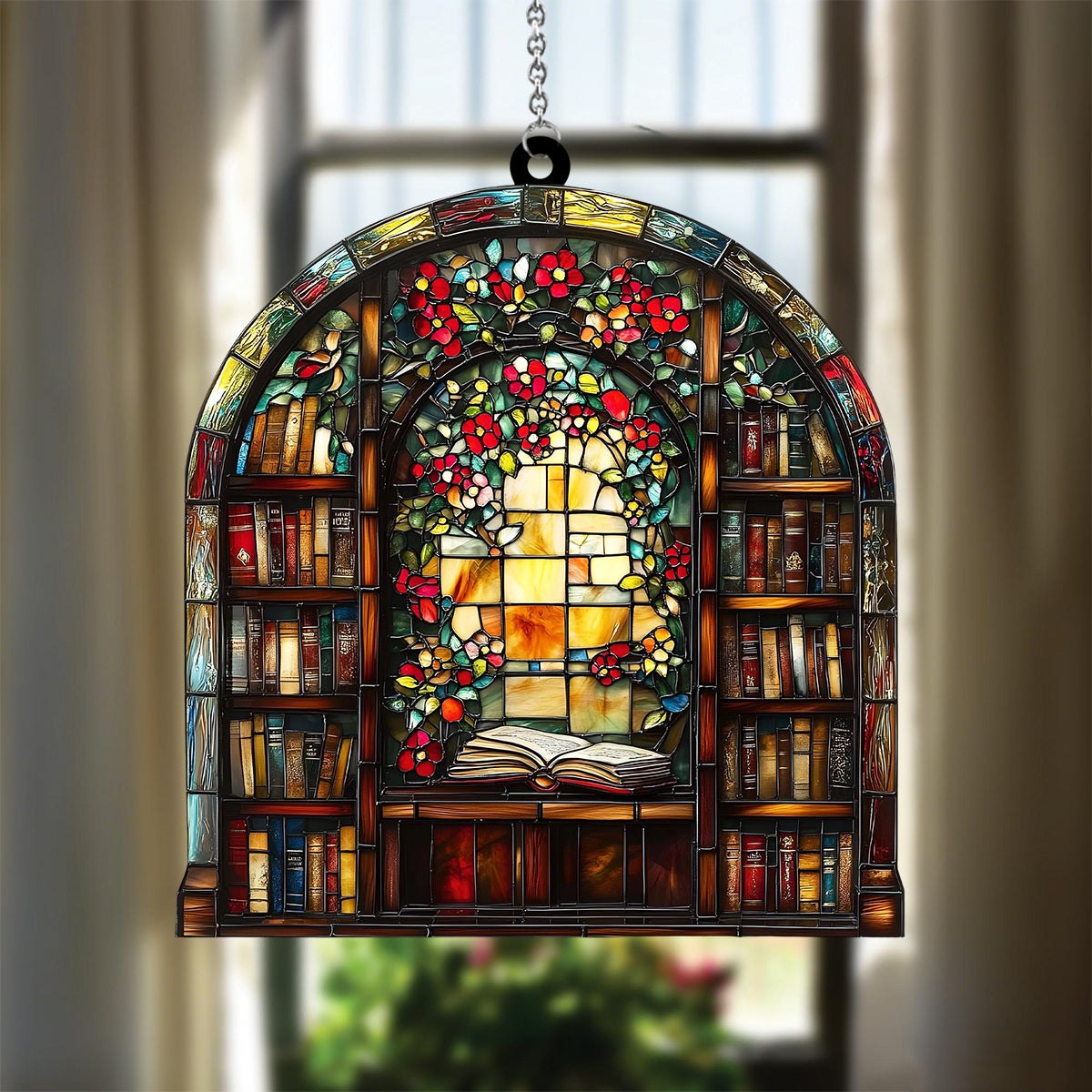 Library Bookshelf Window Hanging - Gift for Book Lover