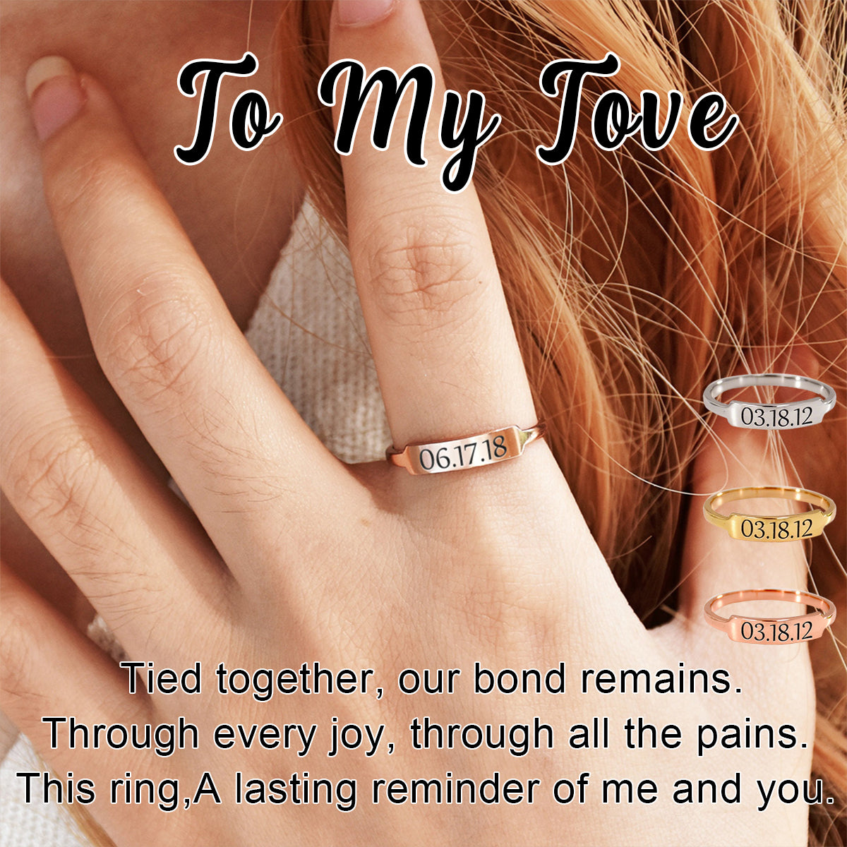 Custom Delicate Dainty Bar Date Ring