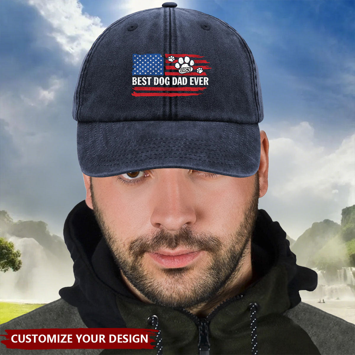 In Paws We Trust - Dog & Cat Personalized Custom Vintage Washed Denim Baseball Cap US - Gift For Dad, Pet Owners, Pet Lovers