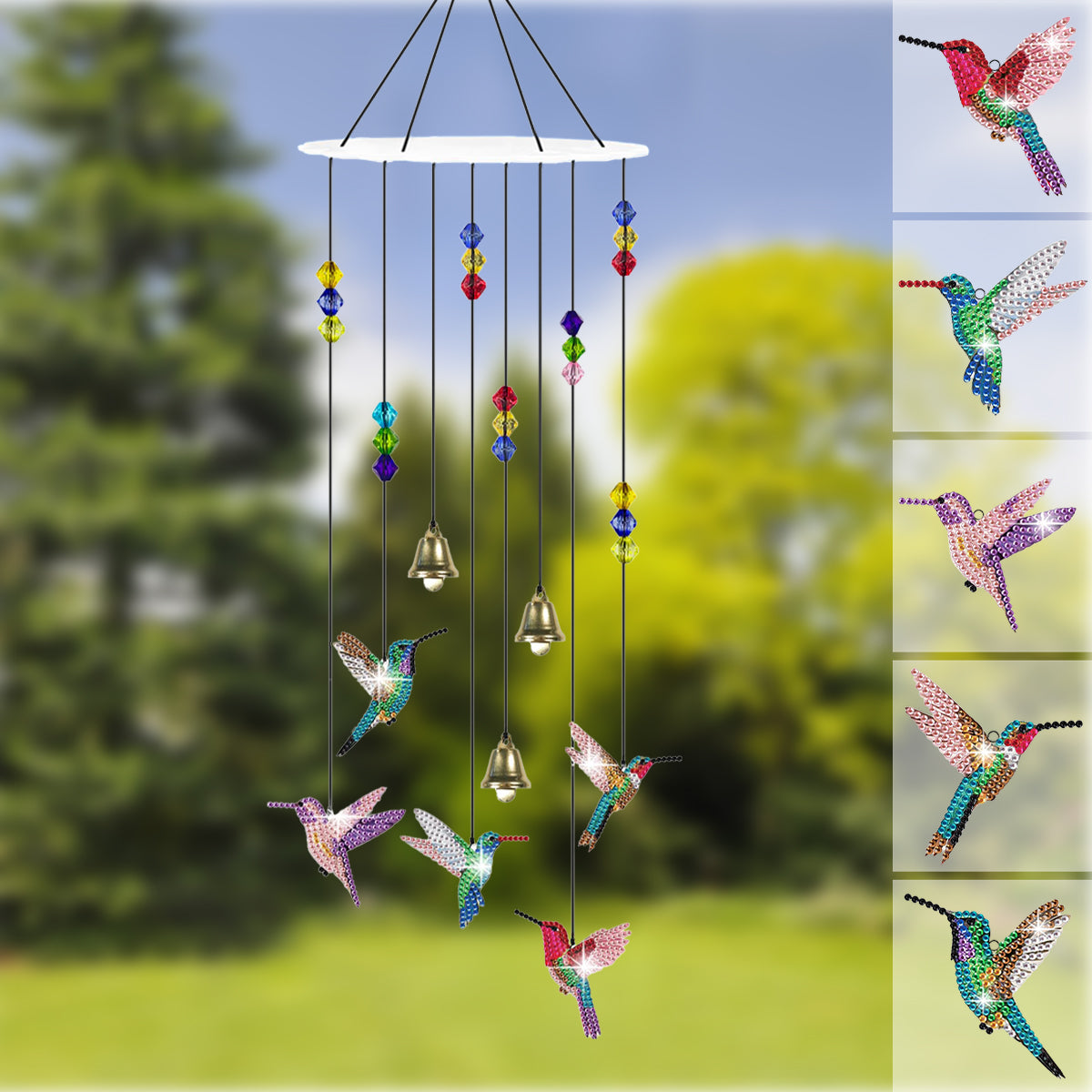 Diamond Painting Kits, Hummingbird Diamond Art Wind Chimes - Gift For Bird Lovers