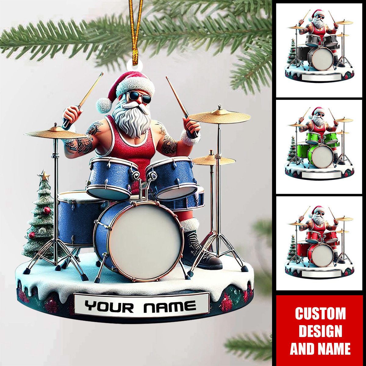 Personalized Drummer Santa Christmas Ornament - Gift For Drummer - 2024 New Release