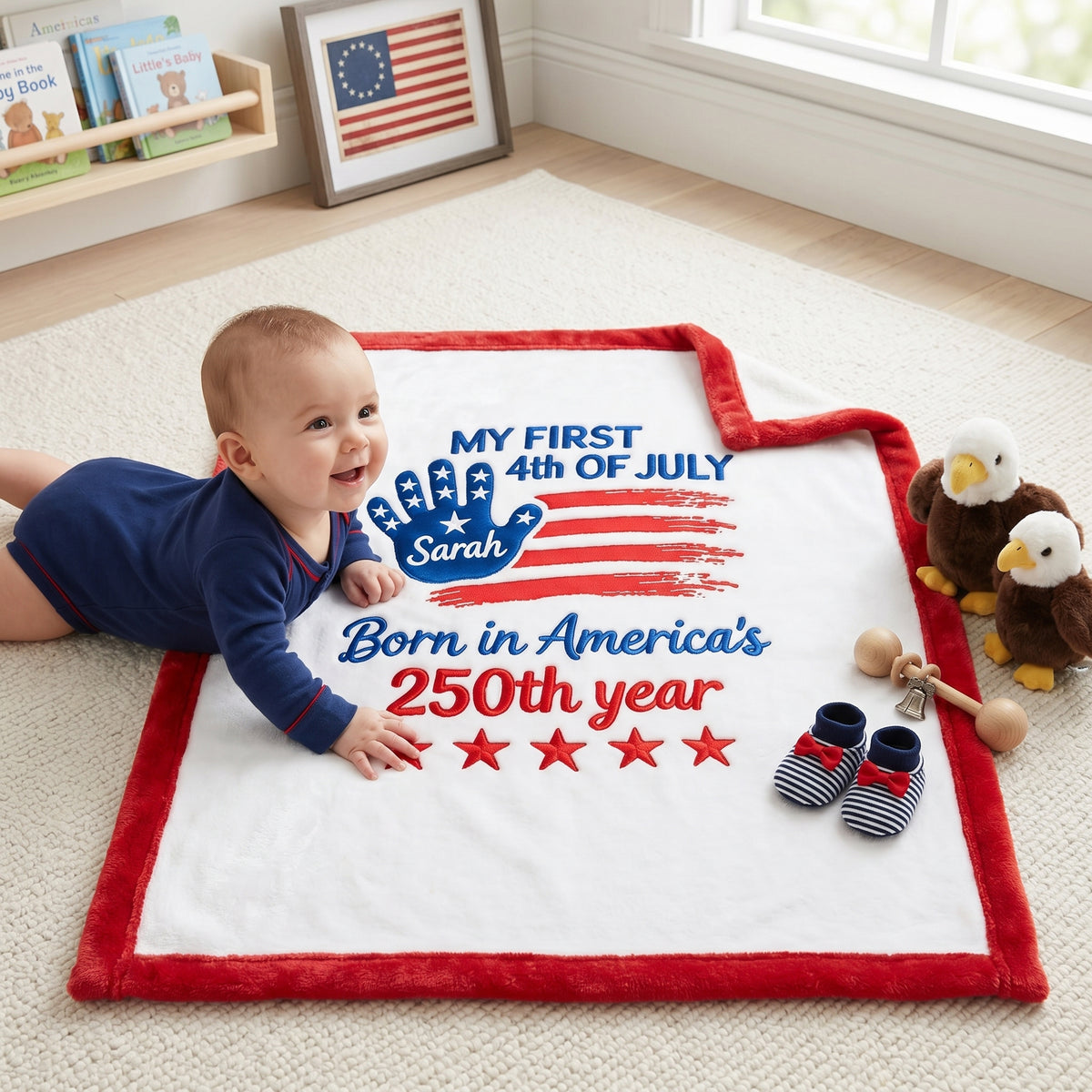 Born In America's 250th Year - Personalized Baby Blanket