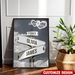 Personalized Name Vintage Street Sign Poster-Gift For Couples Anniversary