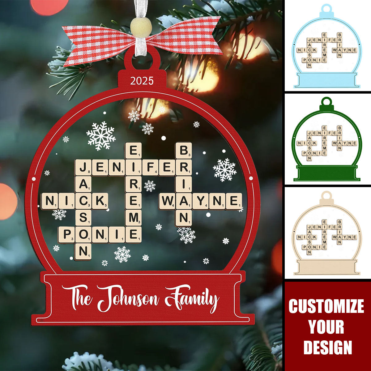 Family Crossword Christmas Ornament, Scrabble Personalized Christmas Ornament