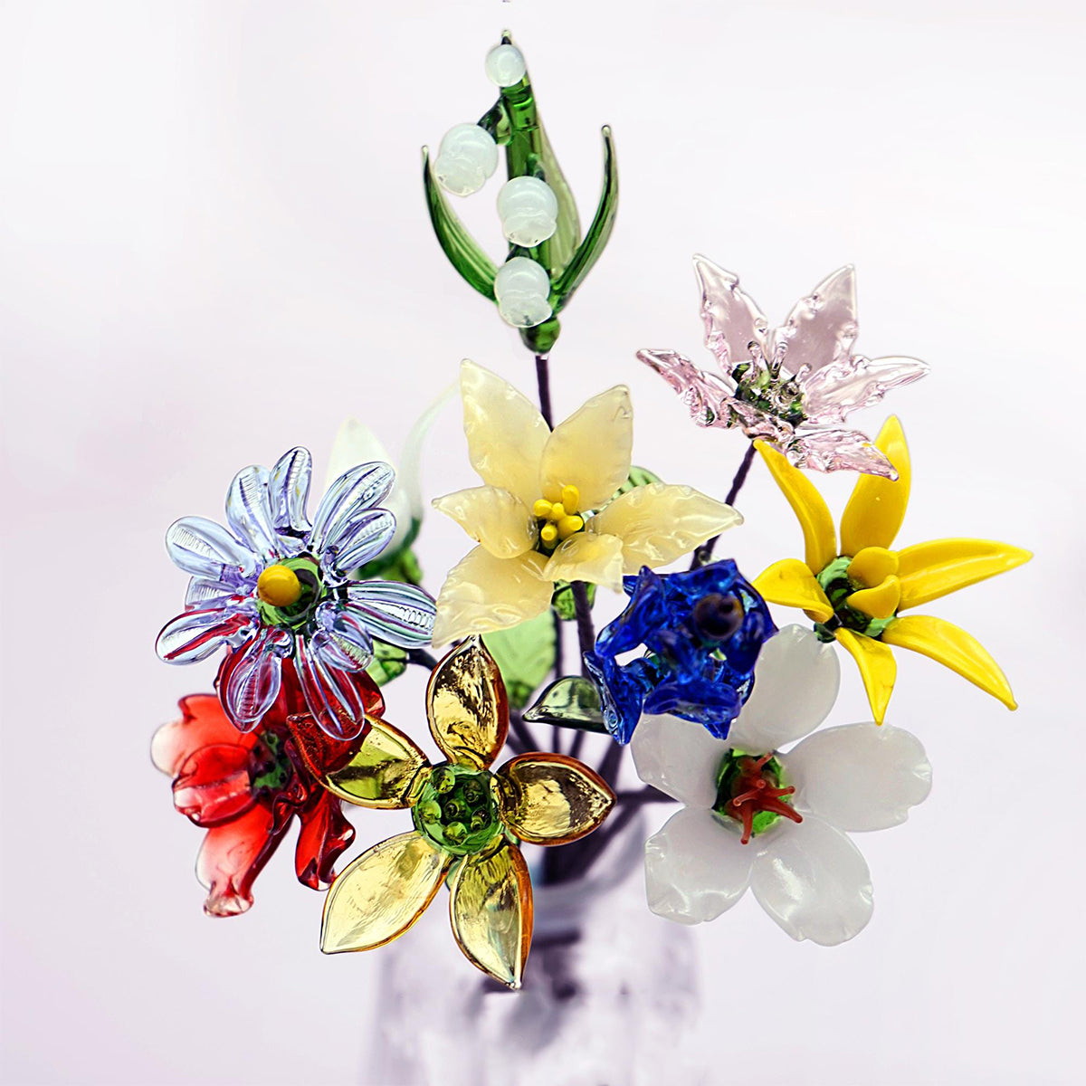 Handmade Glass Birth Month Flower, Birth Flower Bouquet - Teachers' Day Gift,Gift for Mom Grandma& Friends