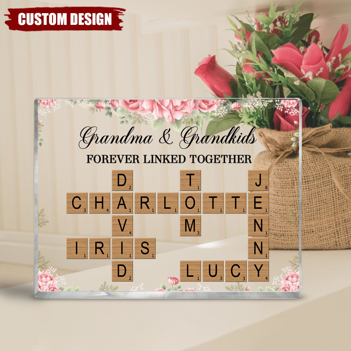 Grandma & Grandkids Forever Linked Together - Personalized Crossword Puzzle Acrylic Plaque