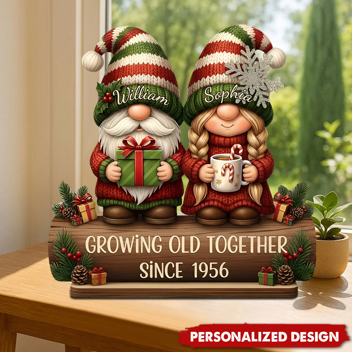 Couple Growing Old Together Plaque, Personalized Christmas Standing Wooden Plaque, Xmas Decor For Couples And Grandparents