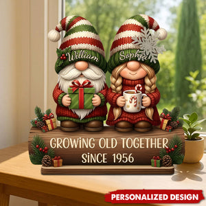 Couple Growing Old Together Plaque, Personalized Christmas Standing Wooden Plaque, Xmas Decor For Couples And Grandparents