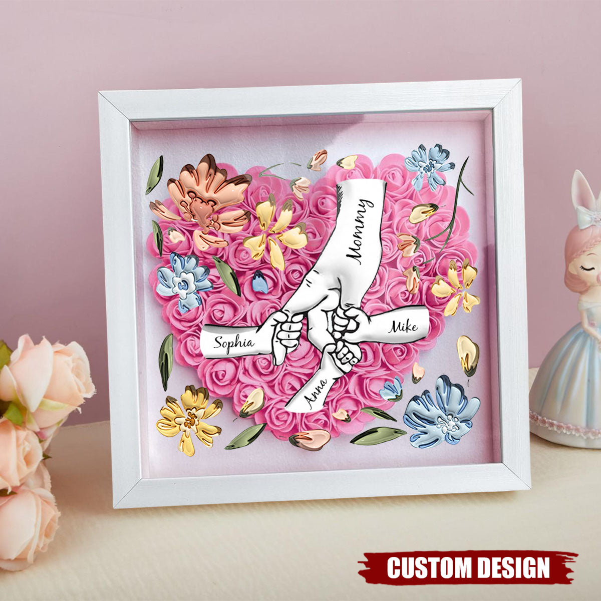 Holding Mom's Hands - Personalized Flower Shadow Box With Name