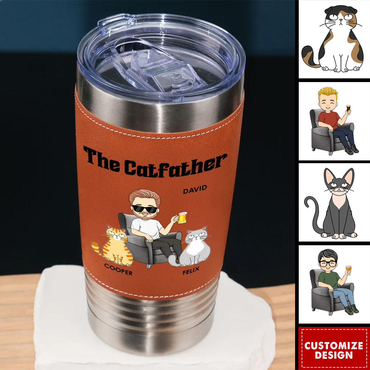 The Catfather - Personalized Custom Leather Tumbler