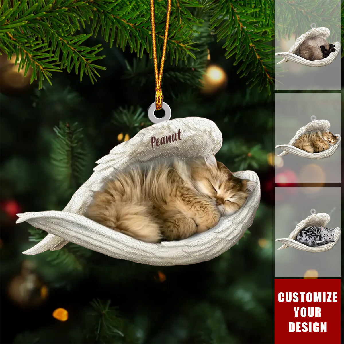 Personalized Cat Sleeping Angel Ornament-Great Gift Idea For Cat Lovers