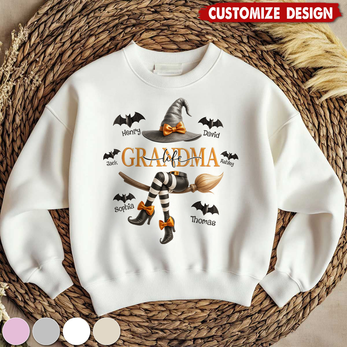Grandma Life Witch 3D Effect Personalized Halloween Sweatshirt