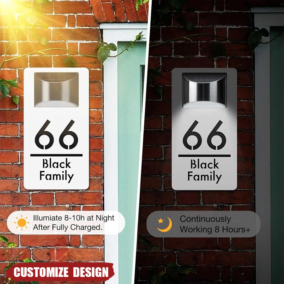 Modern Personalized House Number Address Sign With Waterproof Solar Powered LED Light