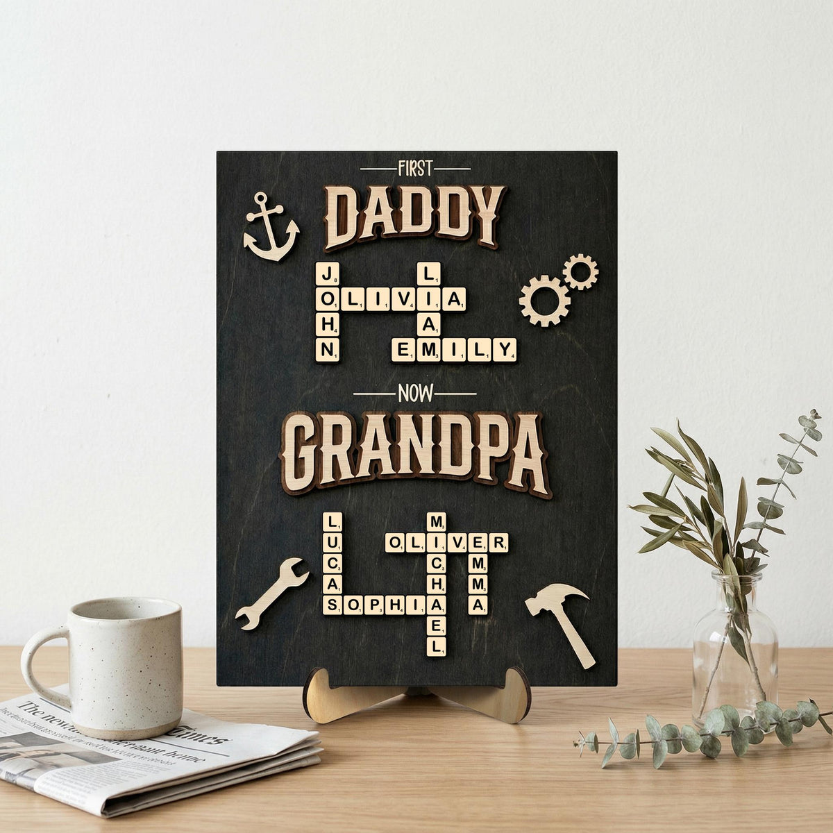 Personalized Scrabble Family Name 2-Layered Wooden Plaque - Gift For Grandpa
