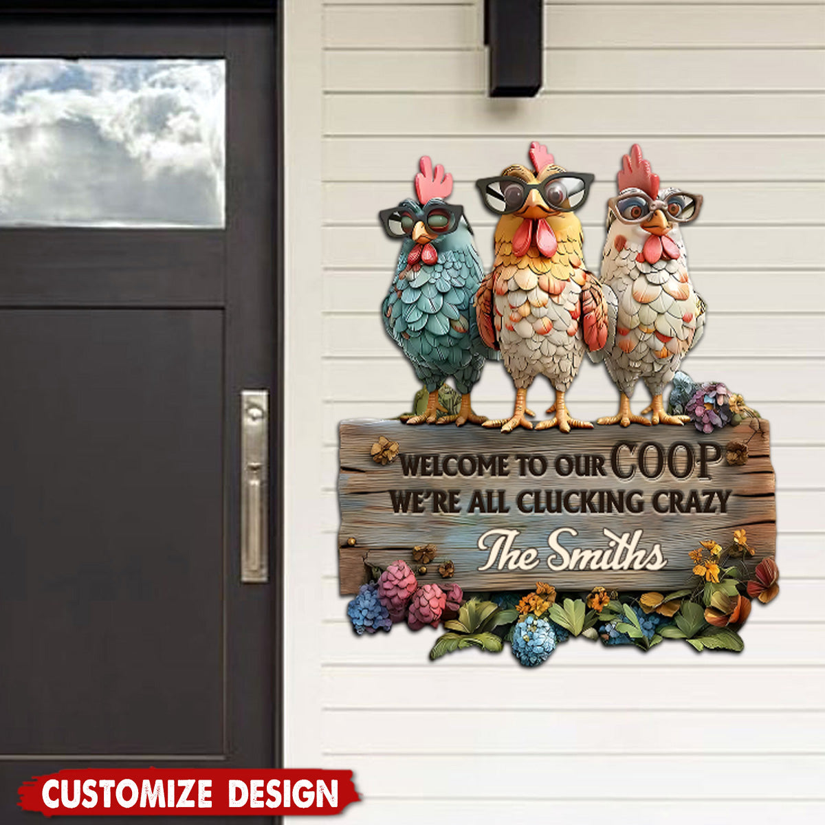 Welcome To Our Coop - Personalized Chicken Cut Metal Sign