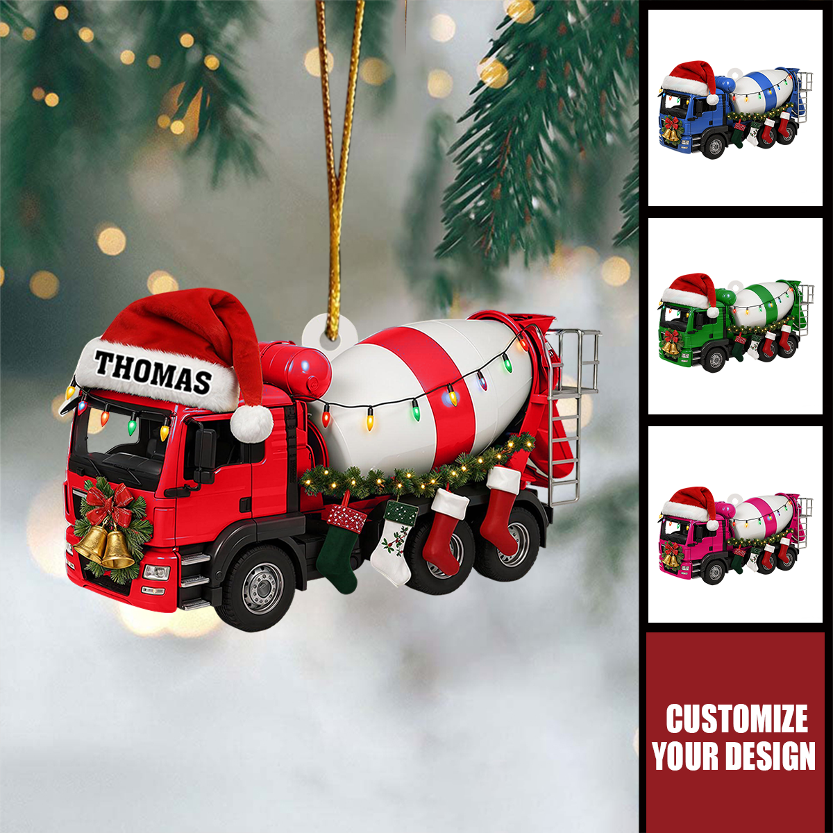 Customized Cement Truck Christmas Ornament: Personalized Concrete Mixer