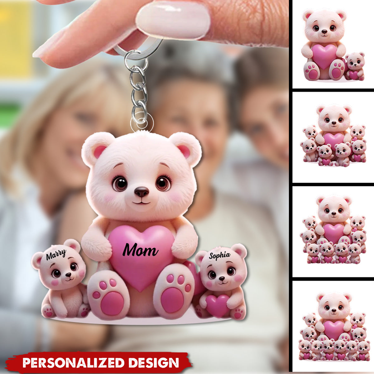 Personalized Cute Bear Keychain-Gift For Mom, Grandma