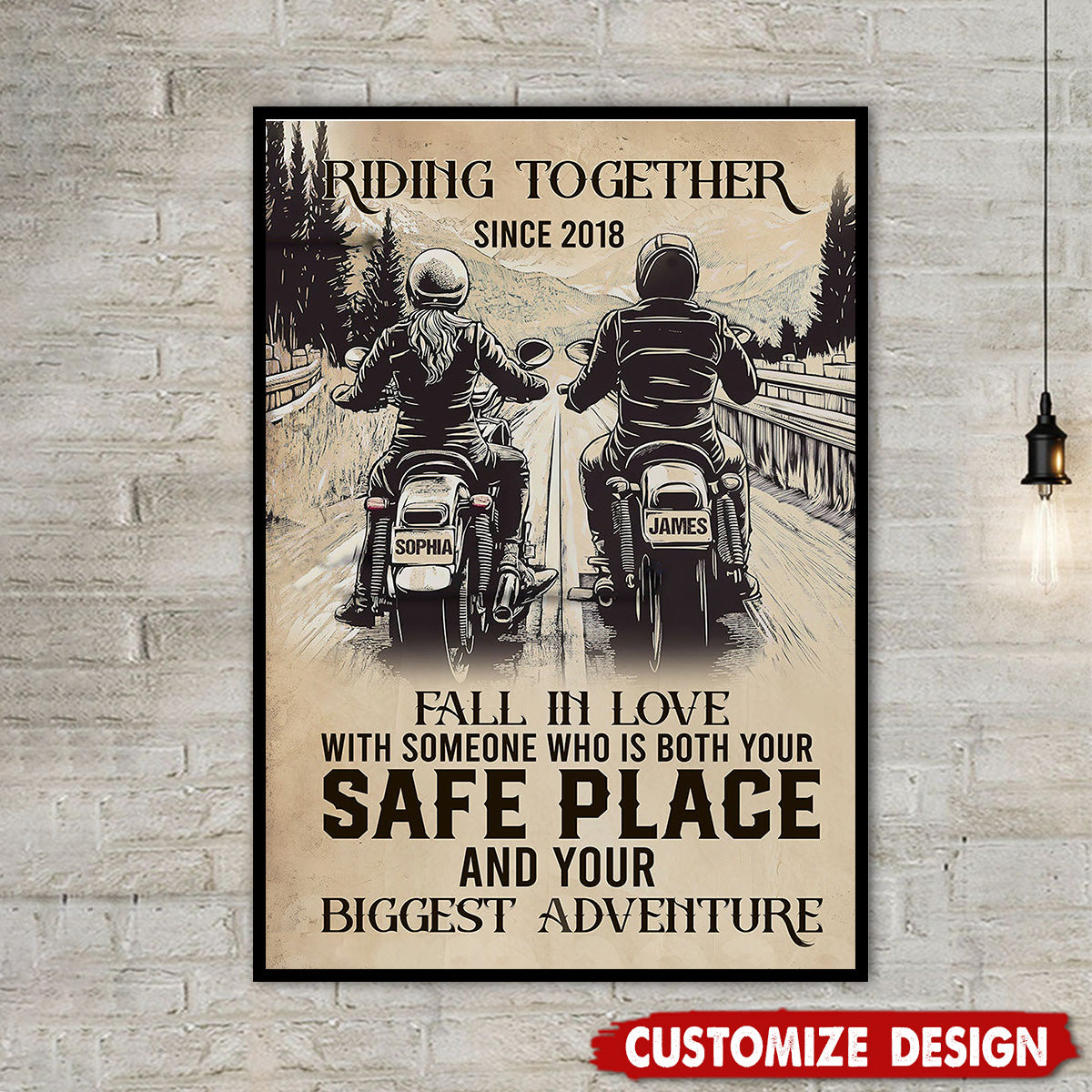 Safe Place And Your Biggest Adventure-Personalized Vintage Couple Biker Poster-Gift For Motorcycle-Loving Couple