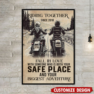 Safe Place And Your Biggest Adventure-Personalized Vintage Couple Biker Poster-Gift For Motorcycle-Loving Couple