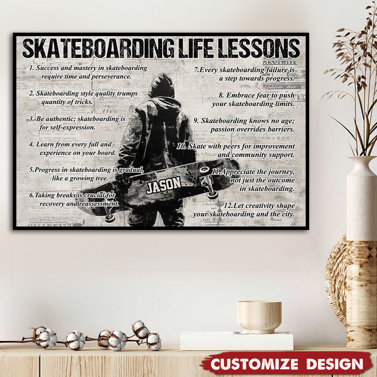 Personalized Skateboarding Life Lessons Poster-Gift For Skateboarding Lovers