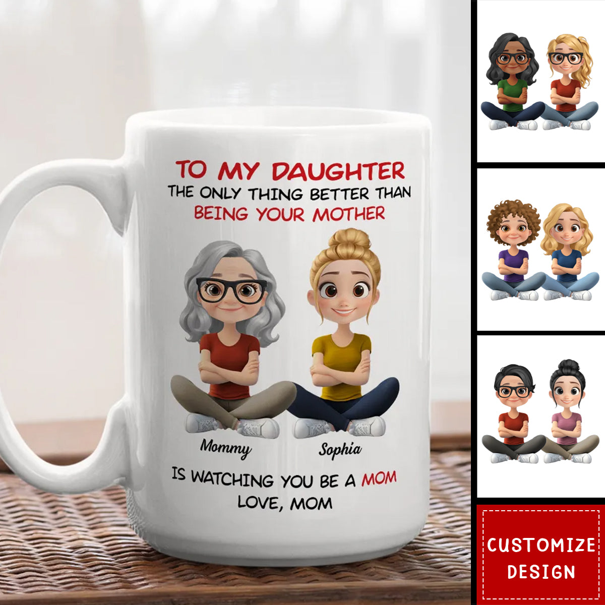 To My Daughter Cartoonize - Personalized Custom Coffee Mug