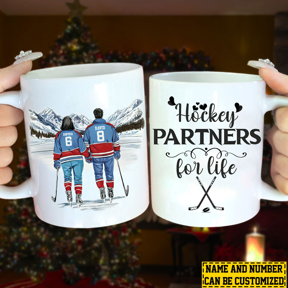 Hockey Partners For Life-Personalized Hockey Couple Mug-Gift For Hockey-Loving Couple