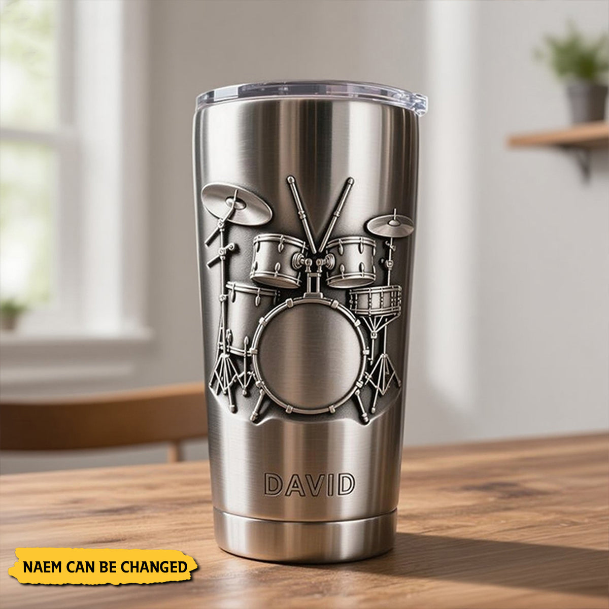 Personalized Drum Pattern Stainless Steel Tumbler-Gift for Drummer
