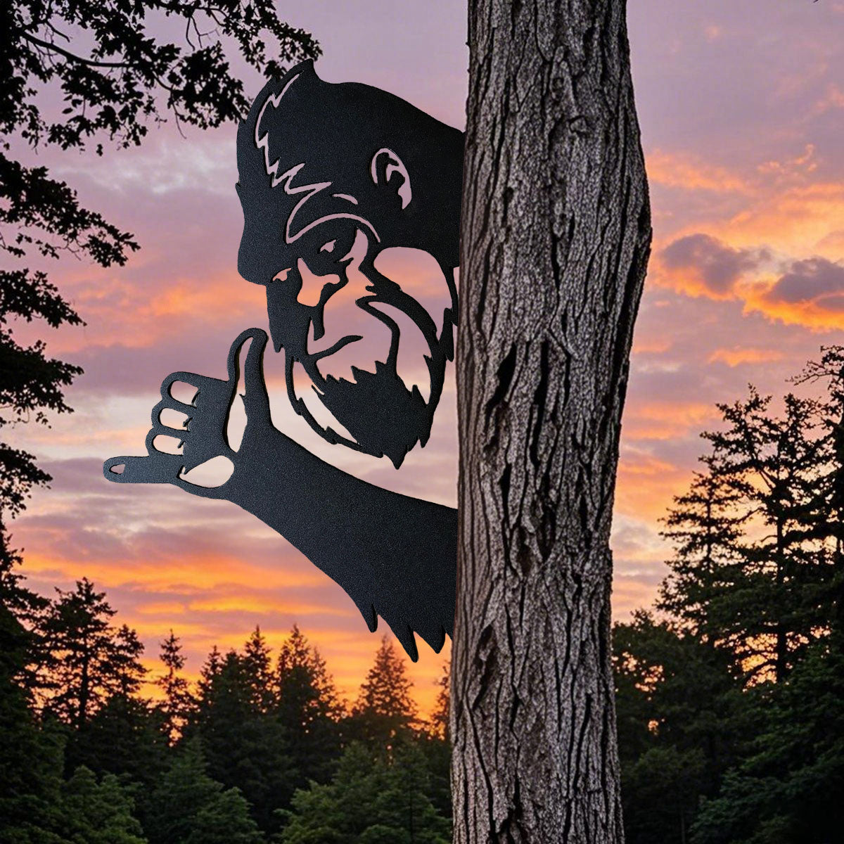 Peek-a-Boo Hang Loose Bigfoot Metal Sign – Hang Loose Edition - Shaka Sign Sasquatch