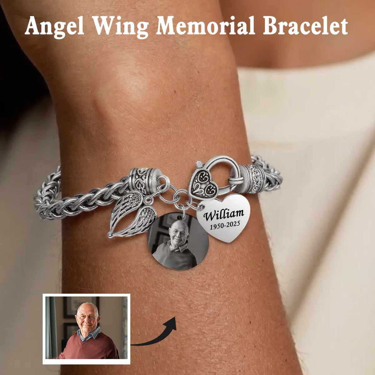 Personalized Angel Wing Memorial Bracelet-Sympathy Gift For Friend Or Family