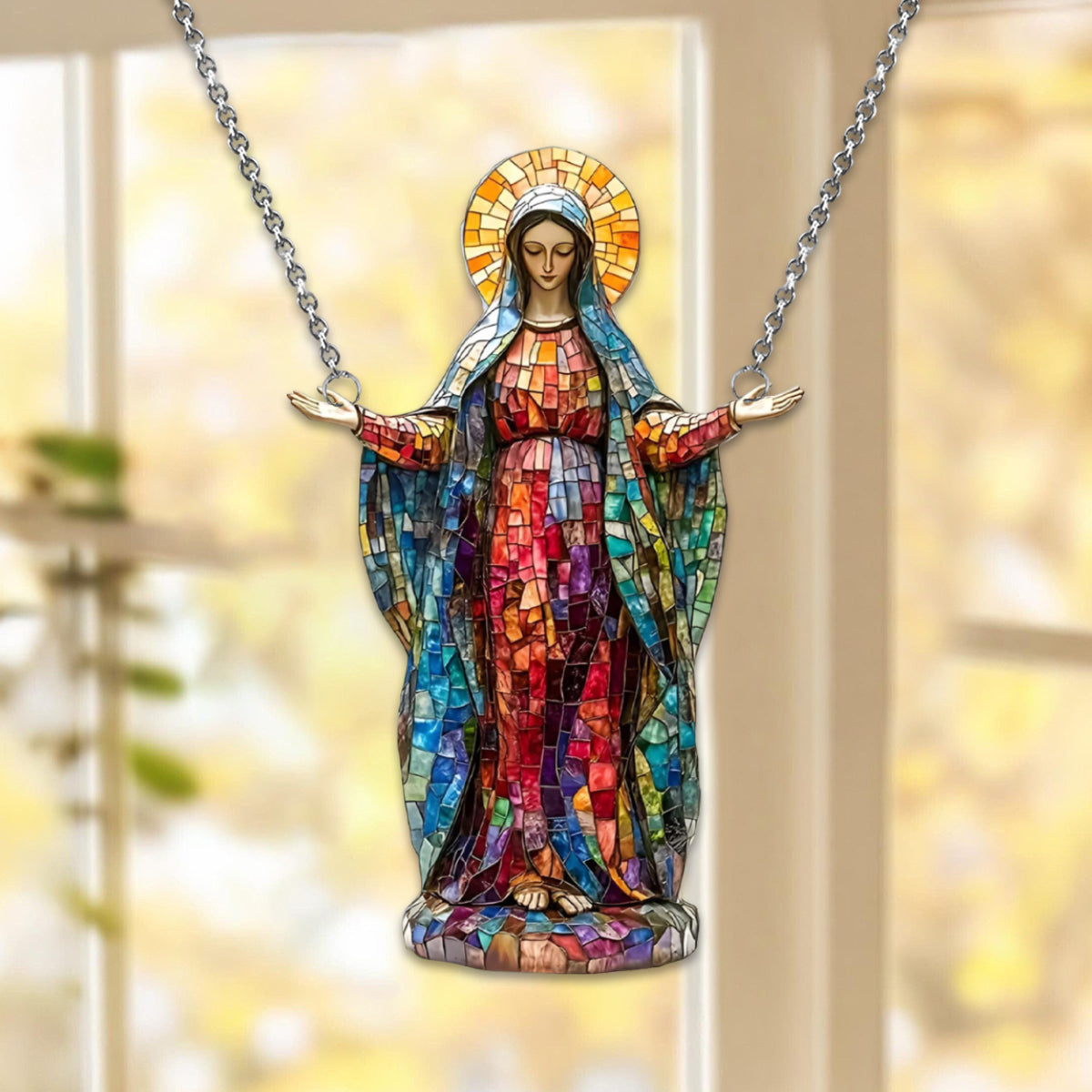 Virgin Mary Window Hanging Suncatcher Ornament - Catholic Religious Gift for Mom or Grandma