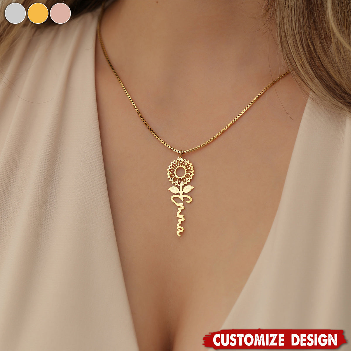 Personalized Sunflower Necklace - Gift For Mom,Grandma,Wife