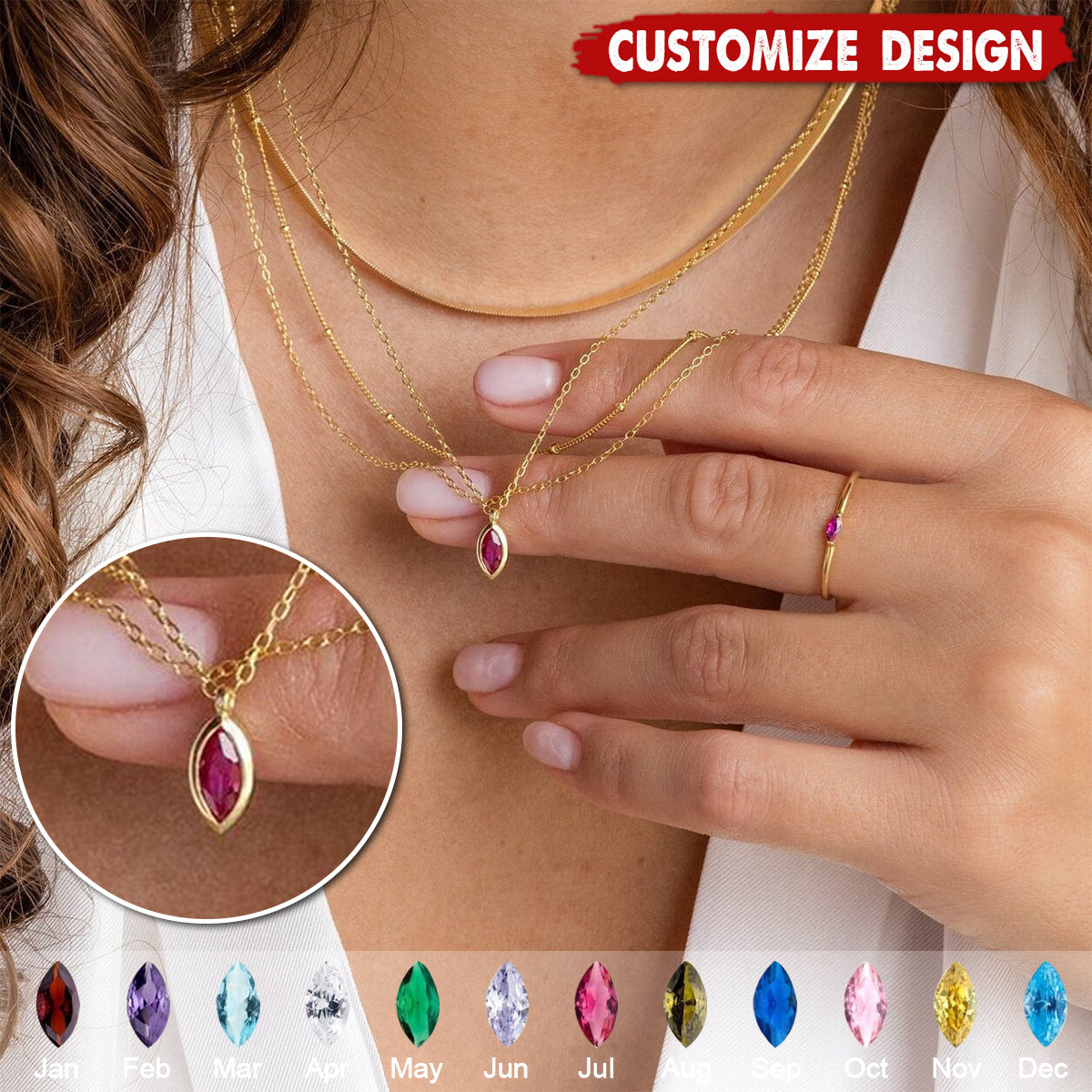 Personalized Leaf Birthstone Necklace - Gift For Mom Grandma